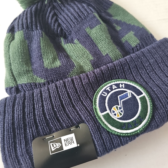 Utah Jazz New Era Sport Logo NBA Cuffed Knit Hat with Pom Navy Men's Warm NWT - Picture 2 of 5